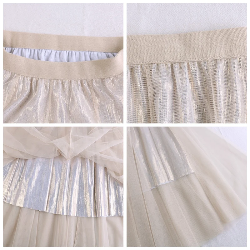 GIGOGOU блестящая Весенняя Летняя женская фатиновая юбка Эластичная Высокая талия