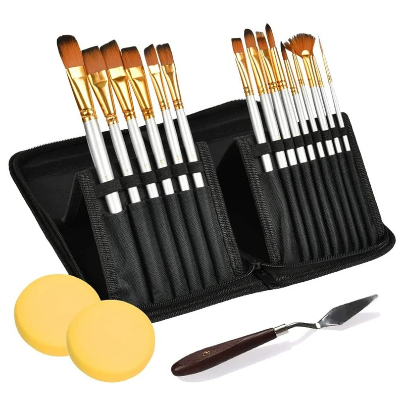 

18 Pack Artist Paint Brush Set, Acrylic Paint Brushes Set, Sponge and Palette Knife, Paint Brushes for Kids