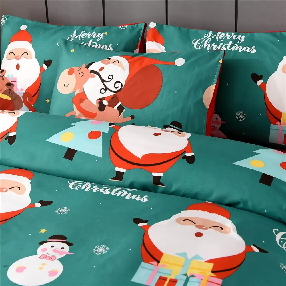 

Christmas Bed Quilt Cover 228x228cm 200 230 Pillow Case 50x70cm Green Santa Claus Pattern Pillow Cover For Family Hotel Supplies