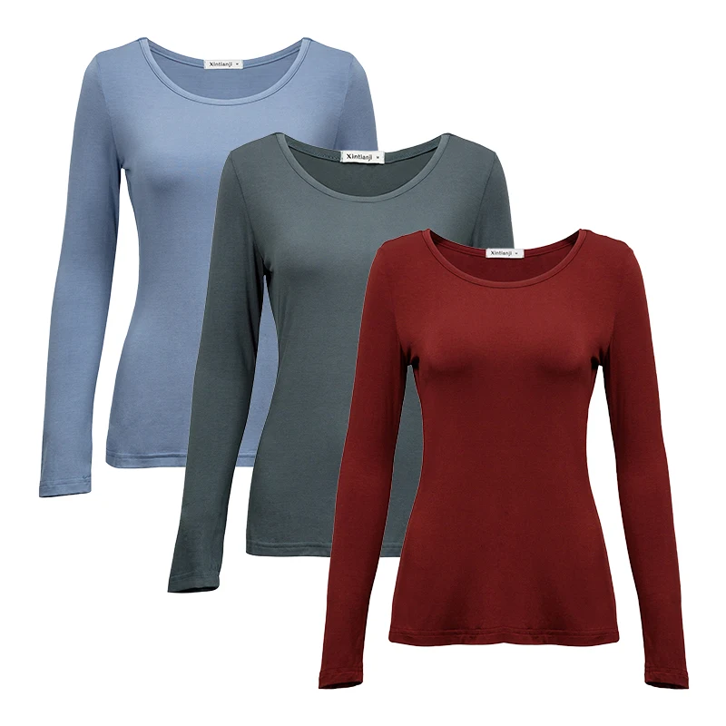 3 pcs 2 шт./3 шт. в упаковке, вискоза, спандекс, джемпер, женская блузка с длинным рукавом, эластичная Удобная майка A0305 - Цвет: 3 pcs