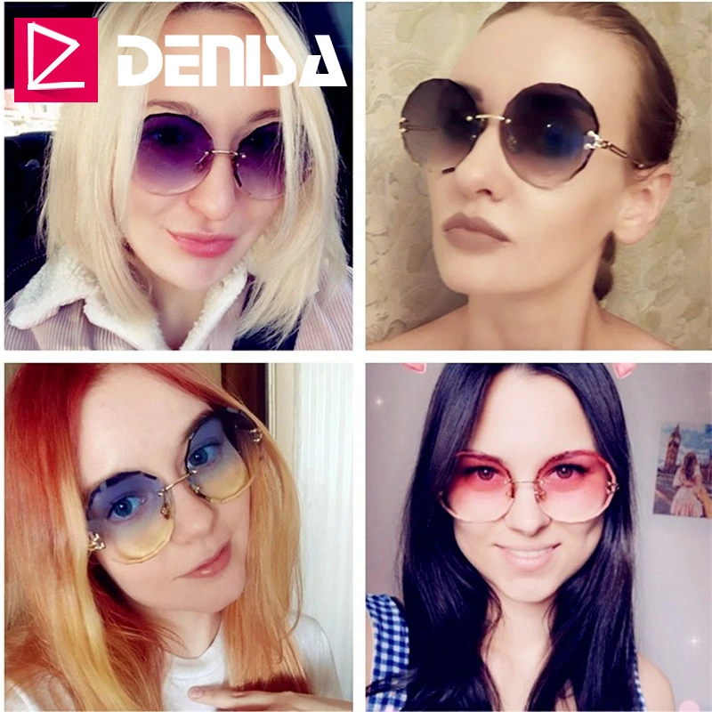 DENISA винтажные Круглые Солнцезащитные очки для женщин и мужчин модные очки без оправы Ретро розовые солнцезащитные очки для женщин UV400 zonnebril dames G18604