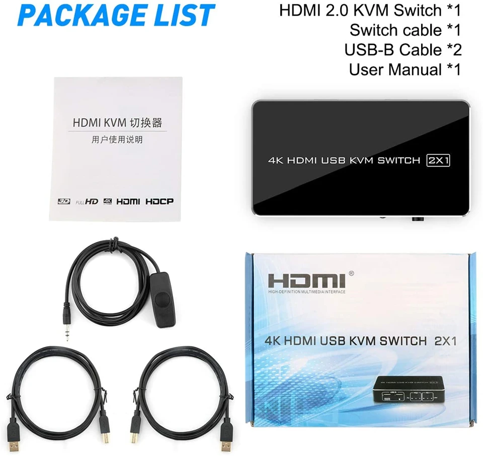 Navceker HDMI KVM переключатель 2 порта 4K USB распределитель коробка для совместного