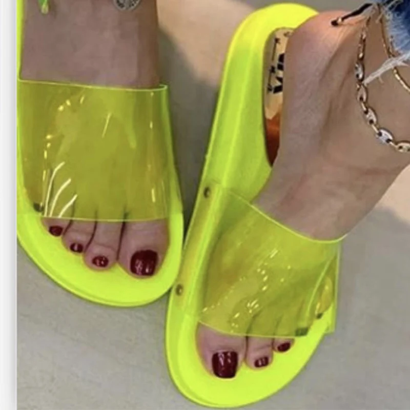 

Summer Woman Flat Slippers Candy Color Jelly Shoe Woman Transparent Slides Female Open Toe Flip Flops Women's Beach Shoes