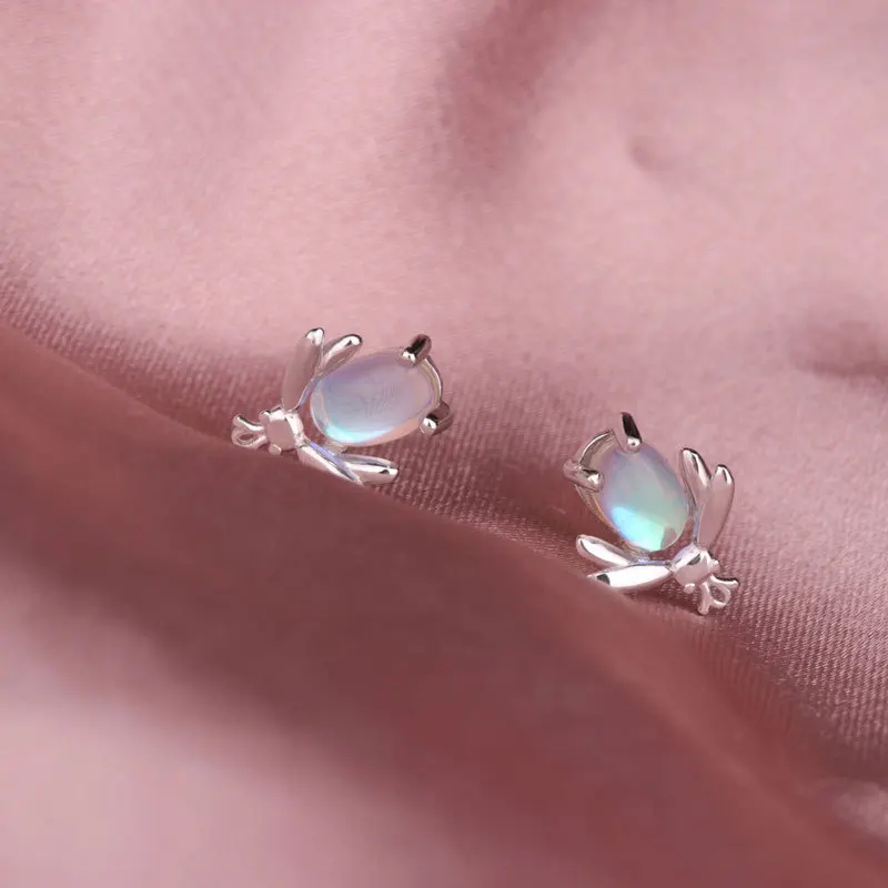 

925 Sterling Silver Moonstone Firefly Stud Earrings For Women Girls Birthday Fashion Party Jewelry eh1848