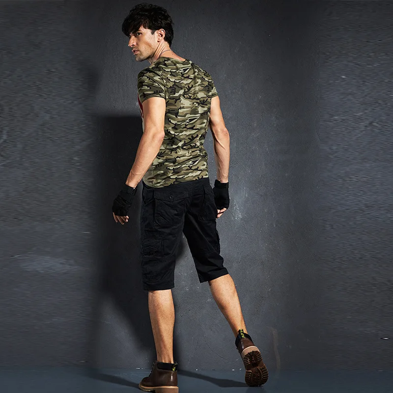 Шорты-карго мужские камуфляжные, повседневные армейские штаны 5 точек в стиле милитари, однотонные брюки для бега с несколькими карманами, у... от AliExpress RU&CIS NEW