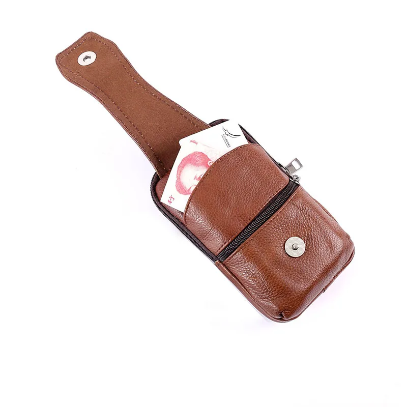 

Retro Men Genuine Leather Waist Bag with Hook Multifunction Phone Bag Car Key Case Shoulder Bag Key Holder Zipper Pouch