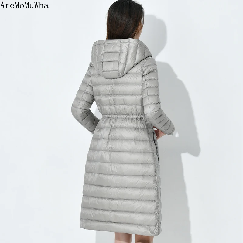 AreMoMuWha Lightweight Down Jacket Ladies Long Section Waist Slim Slimming Over The Knee Down Jacket Coat Autumn Winter S-4XL