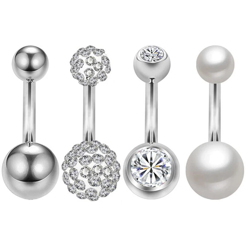 

4Pcs/lot Sexy Dangling Navel Belly Button Ring 14G Double Round Cubic Zirconia 316L Surgical Steel Belly Piercing Jewelry