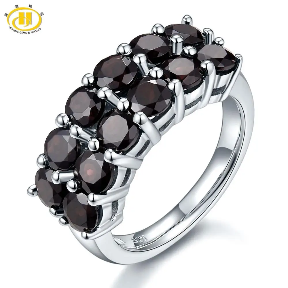 HUTANG 4.2ct Природный Черный гранат кольцо для женщин, 925 пробы серебряные кольца красный гранат драгоценный камень ювелирные украшения Рождественский подарок
