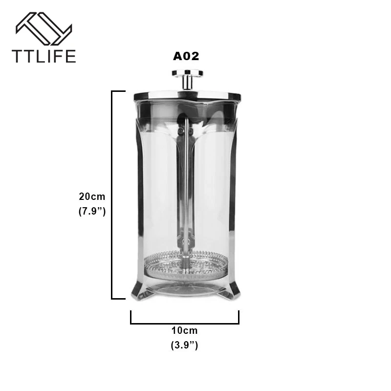 TTLIFE 0.35L/0.6L Нержавеющая сталь Французский пресс-горшок кофе Плунжер чай заварки с фильтром боросиликатного стекла кофейная посуда