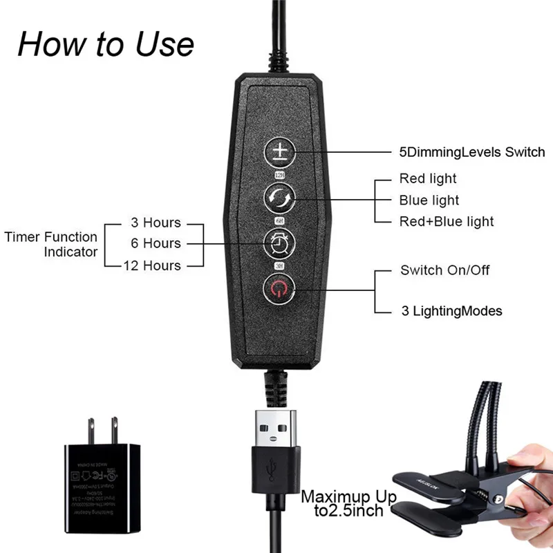 60 Светодиодный светильник с 3 головками для выращивания растений полный спектр