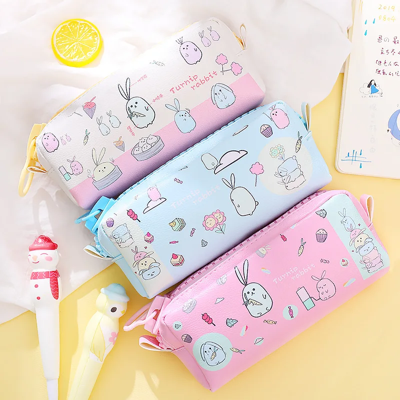 Большой чехол карандаш на молнии с мультяшным рисунком розовый милый Карандаш