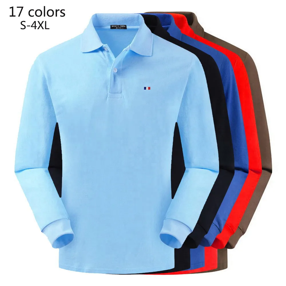 

100% Cotton Top Quality 2021 Spring Autumn Men's Long Sleeve Polos Shirts Casual Mens Polos Shirts Fashion Clothes Lapel Tops P2
