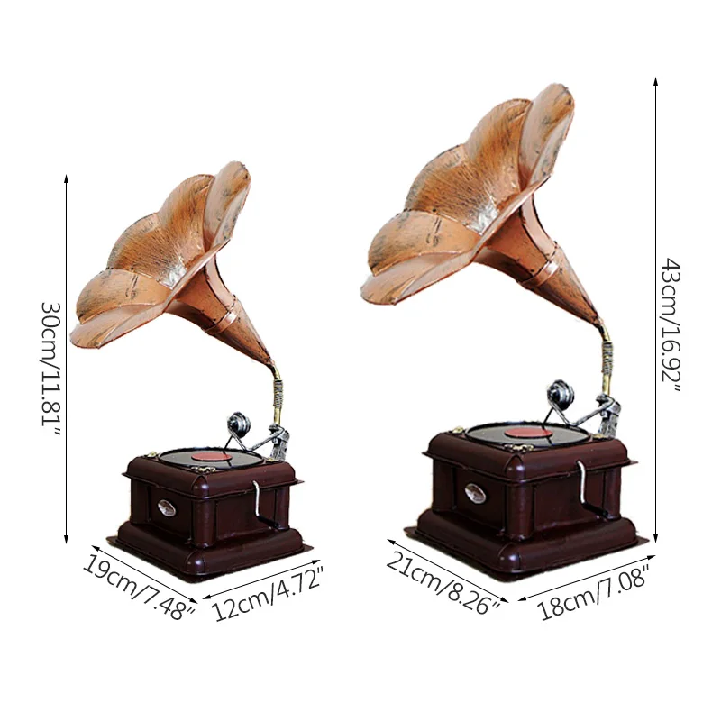 

Vintage Metal Phonograph Figurine Creative Metal Modern Art Figurine Ornament Home Decoration Accessories Desktop Ornament