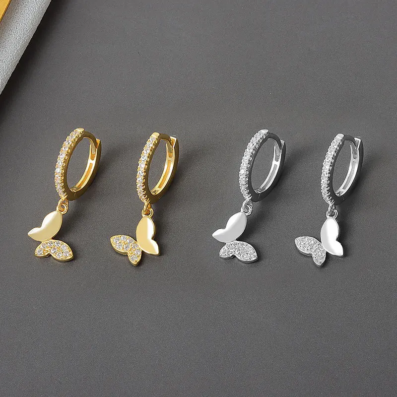 

Earrings Pendientes Plata 925 Sterling Silver Butterfly Hoop Earrings for Women Shiny Gold Silver Party Jewelry Accessories Gift