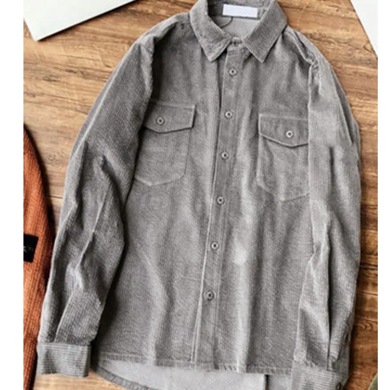 

Mens Winter Long Sleeve Corduroy Turndown Collar Double Pockets Shirts Premium Casual Top Blouse Shirts Streetwear Slim Male
