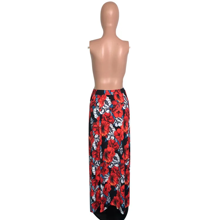 

2021 New Product Trendy Chic Printed Beach Holiday Long Skirts Womens Outfits Side Slit Fashion Chiffon Party Sexy Dress