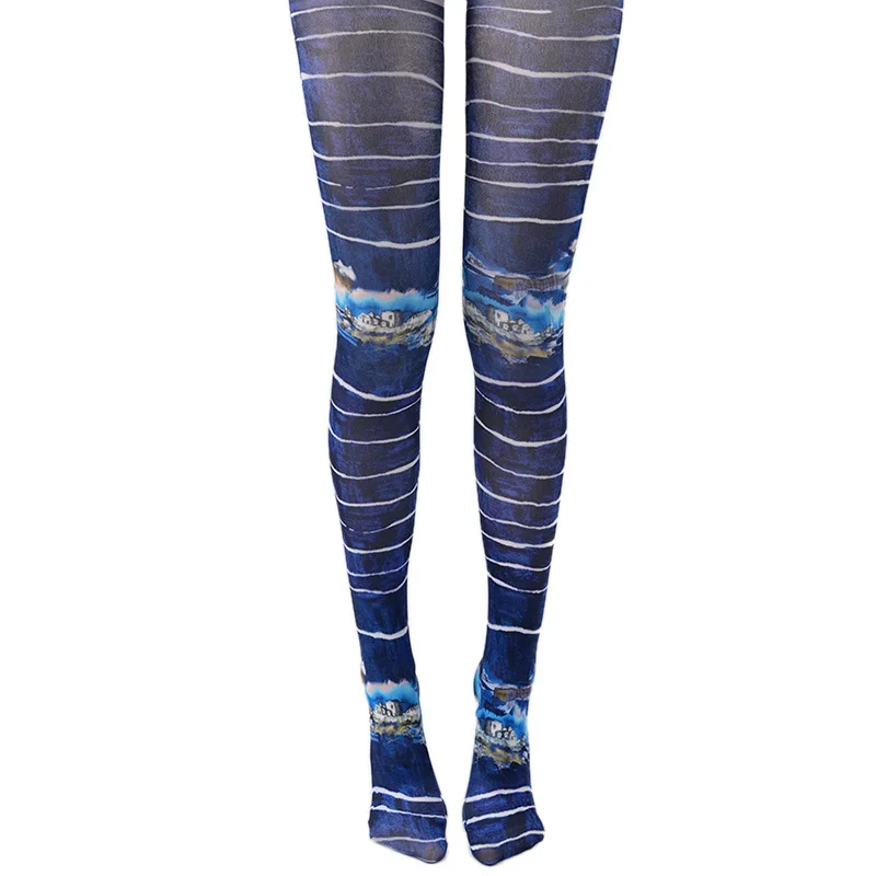 Womens striped stockings jacquard pantyhose spring and autumn Japanese fashion blue underpants ladies