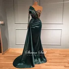 Женское вечернее платье с юбкой-годе, изумрудно-зеленое платье на одно плечо, с длинным рукавом, вечернее платье Королевского синего цвета для свадьбы, выпускного вечера