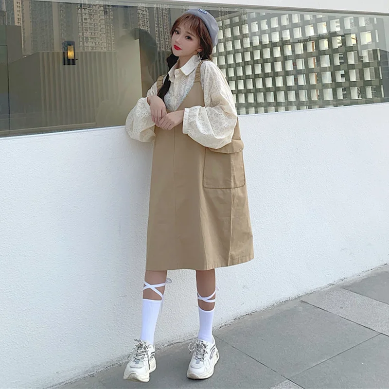 

Western Style Youthful-Looking Suspender Pants Suit Women's Spring and Autumn 2021 New Yellow Sun Protection Shirt Fashion