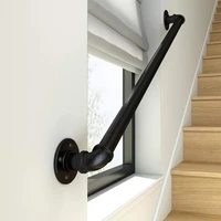 wall mount industrial iron loft 34 pipe handrail for stairsrustic blackstraight style 5ft6 6ft8ft10ft11ft