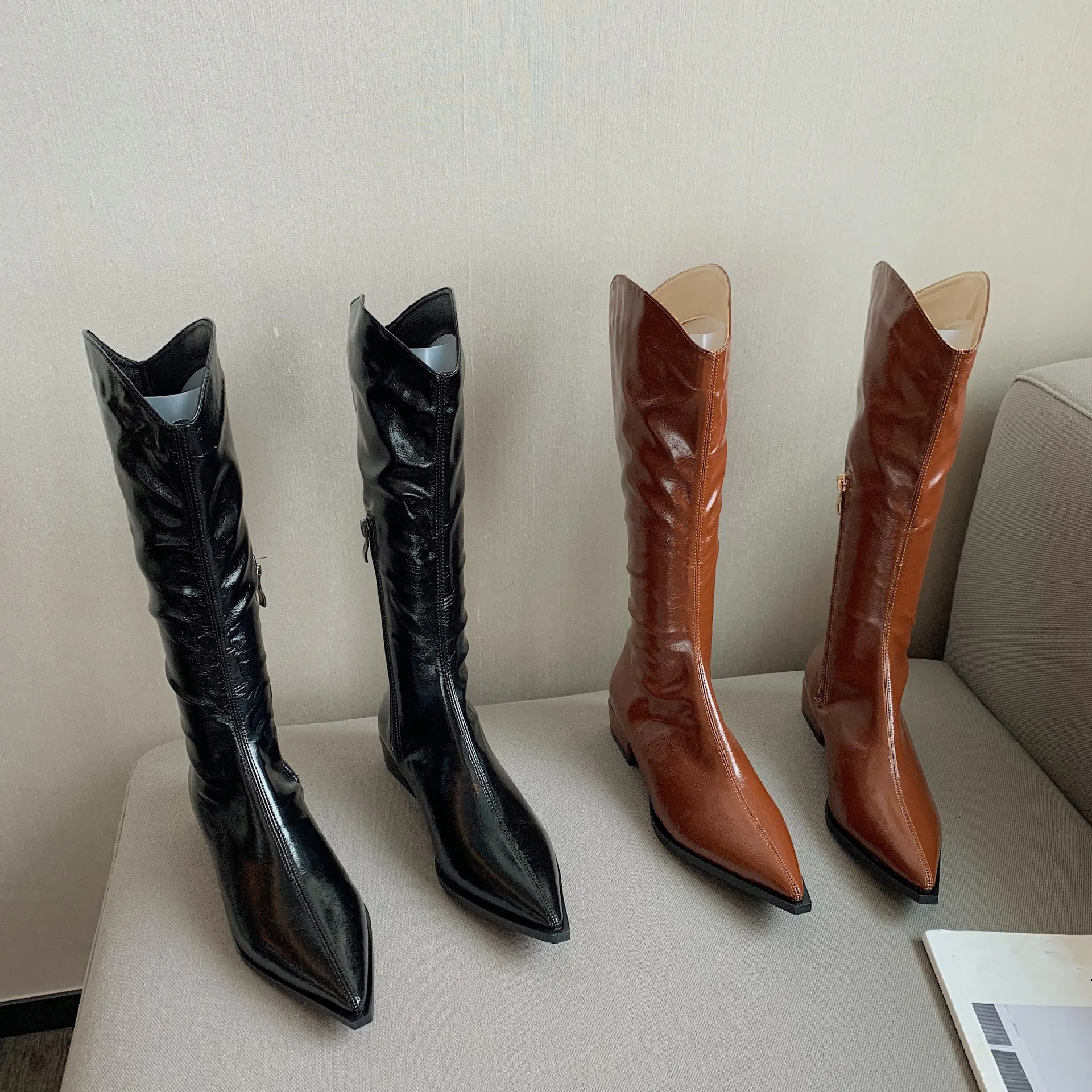 

Женские сапоги на молнии, женская обувь, Осенние привлекательные сапоги до бедра на высоком каблуке, привлекательные сапоги с круглым носко...