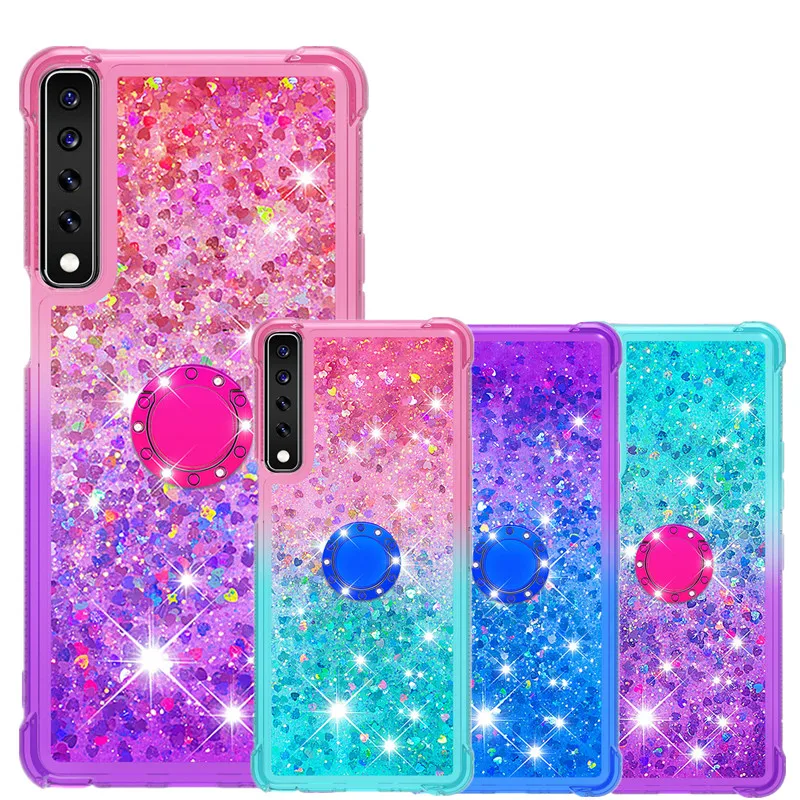 

For LG Stylo 7 4G Quicksand Liquid Glitter Finger Ring Case for LG Stylo 7 5G Phone Case Soft Silicone Stand Cover Fundas Capa