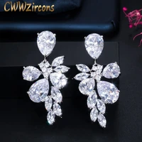 cwwzircons austrian design flower shape cubic zirconia big crystal drop bridal long earring for wedding brides accessories cz247