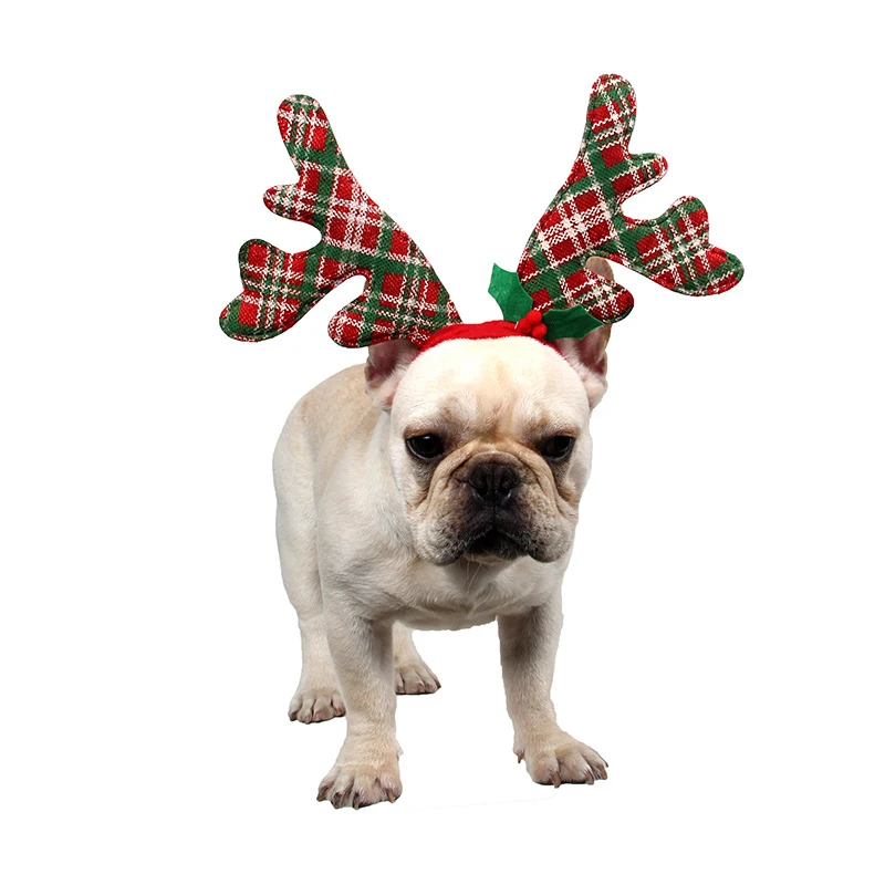 1 шт. красные зеленые клетчатые милые рожки лося Кошка Собака Собачка Щенок