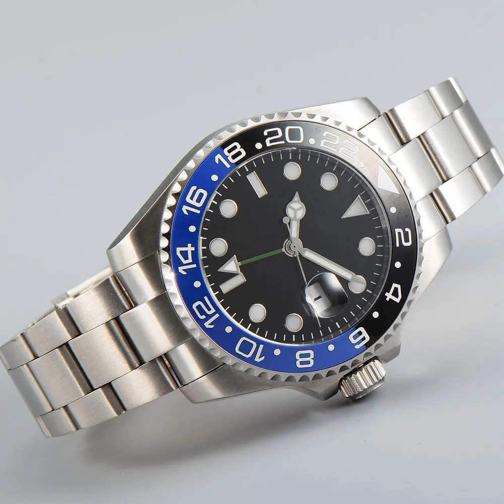 Мужские наручные часы с черным циферблатом и сапфировым стеклом 40 мм|Мужские