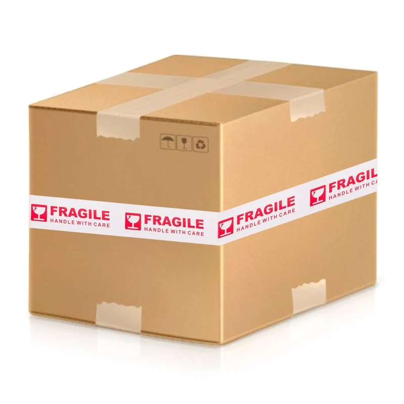 

White and Red Fragile Packing Tape Handle with Care Bopp Shipping Warning Sticker Label