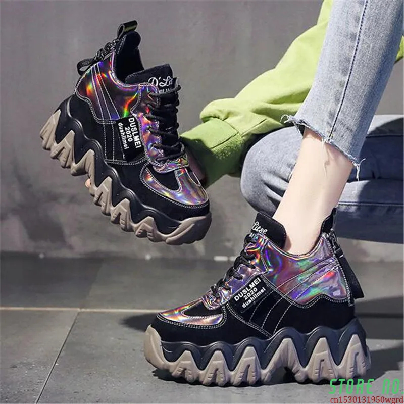 

Women Chunky Sneakers 2020 Fashion Platform Sneakers Ladies Brand Wedges Casual Shoes For Woman Leather Sports Dad Shoes 7cm