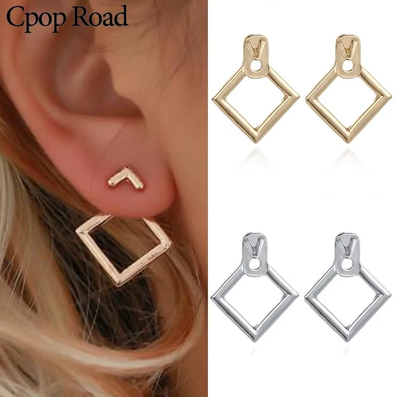 Геометрические серьги гвоздики женские золотые простые Стильные уличные в стиле