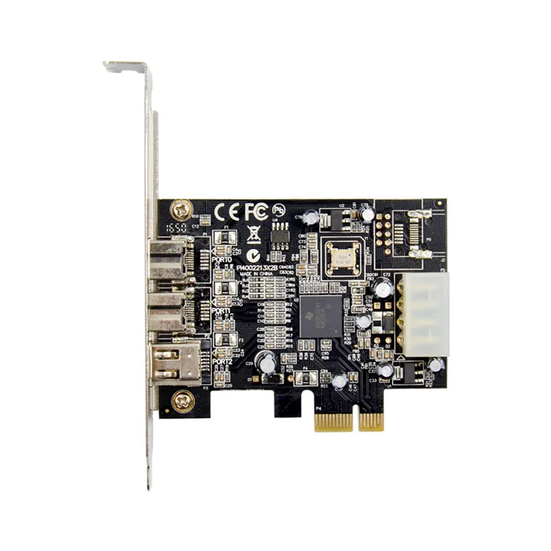 Адаптер PCIe 1X IEEE 1394a+1394b на 3 порта (2B+1A) Firewire с подключением питания 4 Pin, чип TI XIO2213AZAY для настольных ПК и ноутбуков.