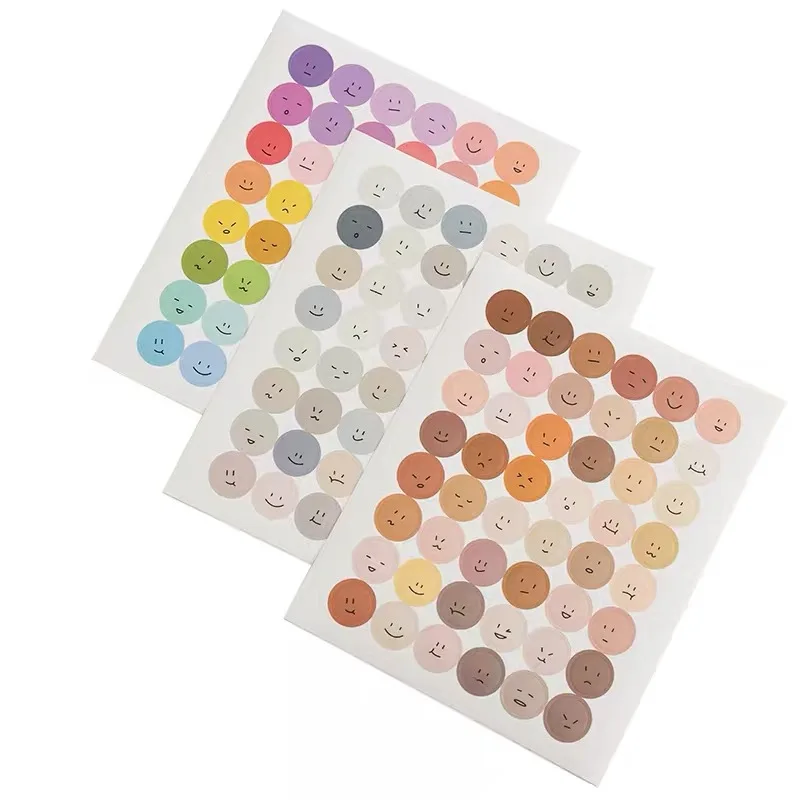 

1Pc Ins Morandi Style Round Smile Sticker Sealed Notebook Hand Account School Supplies