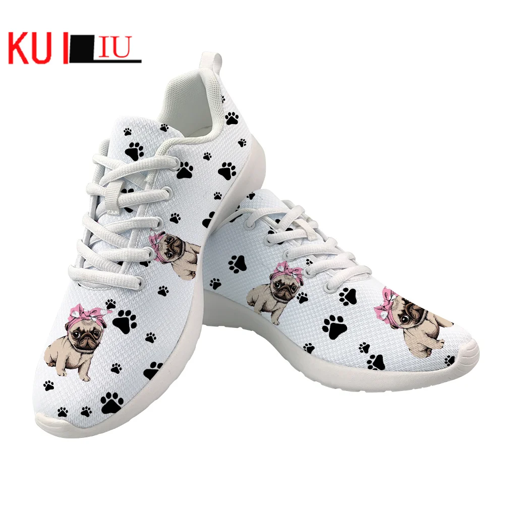 

Кроссовки KUILIU женские сетчатые, модная повседневная обувь на плоской подошве, дышащая обувь с рисунком французского бульдога, собачки, на ш...