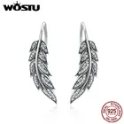 WOSTU Настоящее 100% 925 стерлингового серебра в винтажном стиле с перьями, крылья, Длинные свисающие серьги для женщин, ювелирное изделие из стерлингового серебра ювелирные изделия Brincos, можно носить с CQE215