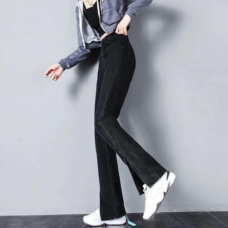 

Women's Spring Summer High Waist Split Jeans 2021 Casual Streetwear Wide Led Slim Straight Denim Pants Long Senim Trousers Feme