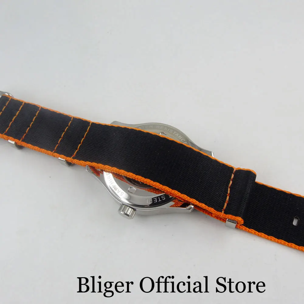 

New Watch Nologo Mechanical 42mm Self Winding Watch Men ST Movement Black Dial Nylon Strap