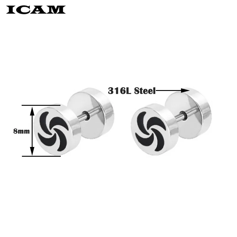 Женские и мужские серьги-гвоздики ICAM черные серебряные серьги из нержавеющей