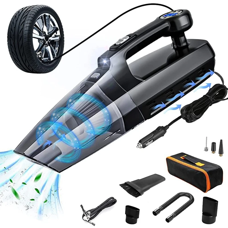 

4 in 1 Car Vacuum Cleaner Tire Inflator 7000PA High Power Suction Wet/Dry Portable Vacuum Cleaner with LCD Display
