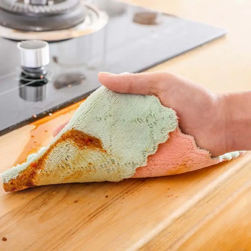 

5 Pcs Kitchen Dish Cloth Double-layer Absorbent Microfiber Non-stick Oil Dish Household Cleaning Wiping Towel Kichen Tool