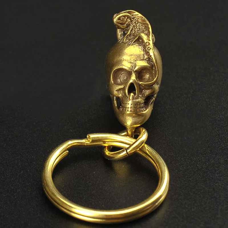 Punk Vintage Brass Skull Head Lizard Pendants Men Car Key Chain Ring Hanging Jewelry Hip Hop Keychain Pendant Keyring Decoration | Украшения