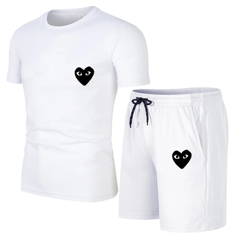 

2021 Summer Men's Short Sleeve Shorts Set Mesh O-Neck Sportswear Brand Running Fitness Training Clothes