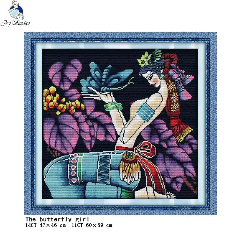 

Yunnan Heavy Color Series Cross Stitch Kit Aida 14CT11CT Count Embroidery Set DIY Ethnic Character Pattern Needlework Kit Crafts