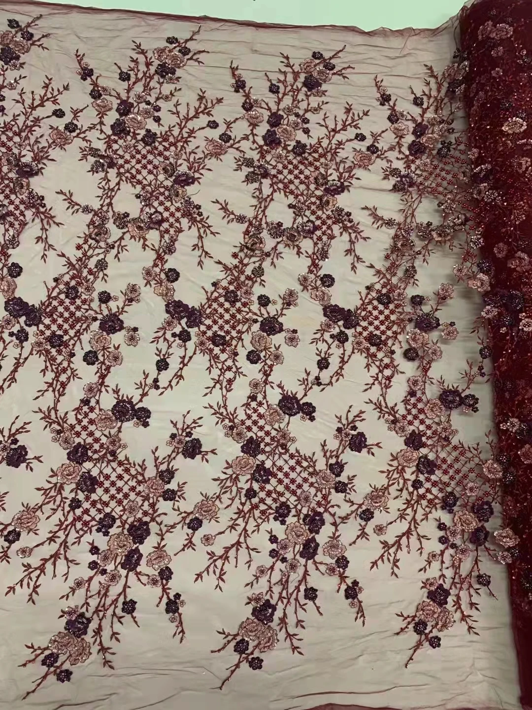 

Luxurious handmade bead fabric French tulle net lace Africa fabric lace For Evening dress /wedding dress Evening dresses Party