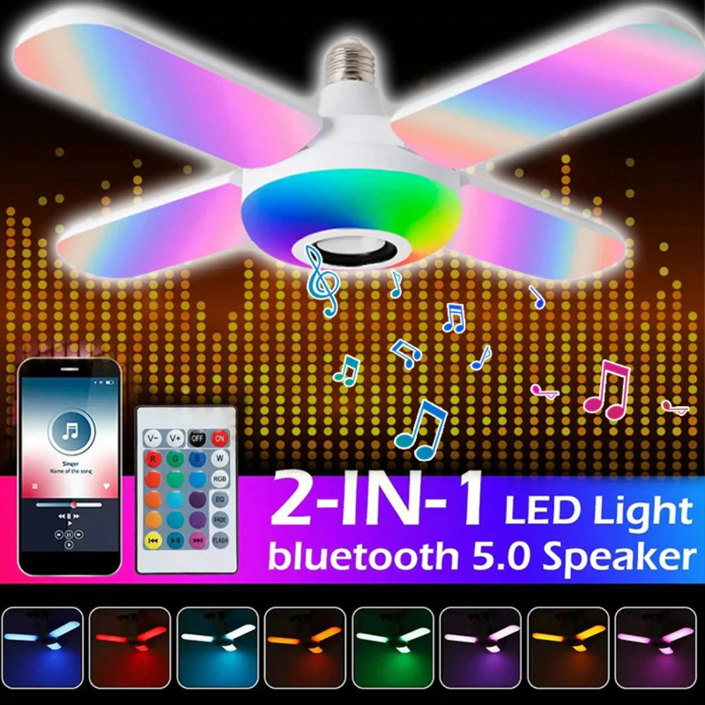 Smart RGB Led Bulb APP Bluetooth Music Light E27 Foldable Fan Blade 50W Living Room Speaker Ceiling Lamps With Remote Control | Освещение
