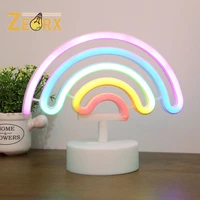 rainbow neon sign light batteryusb powered light up cute colorful table neon night lamp with stand for bedroom tabletop decor