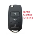 5K0 837 202AD 433 ID48 чип, 3-кнопочный дистанционный флип-ключ для VW Volkswagen Beetle Caddy Eos Golf Jetta Polo Scirocco Tiguan