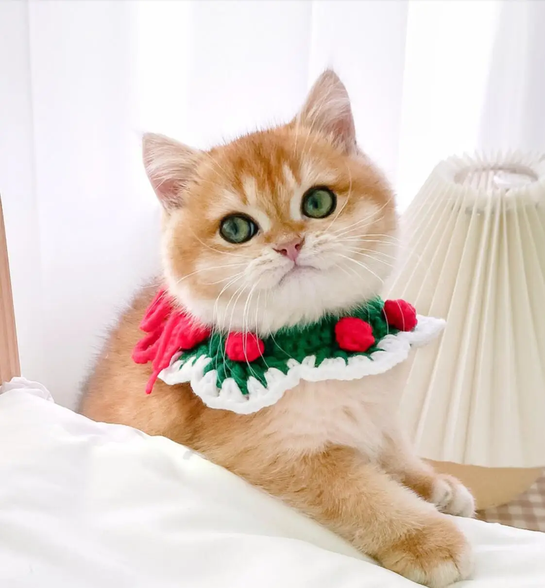 

Handmade Knitting Cat Circle Collar FlowersPet Christmas Dog Cat Plush Scarf Bib Decor Wool Knitted Collar